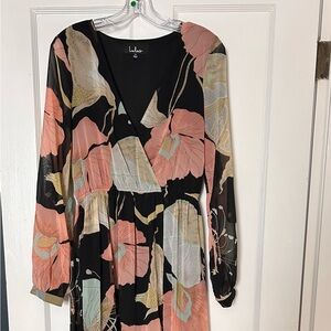Lulu's Black and Pink Floral Long Sleeve Dress